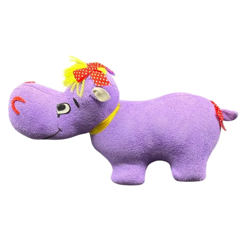 Dakin Dream Pets‎ Vintage Henrien Hippo Purple Red Bows Small Stuffed Animal
